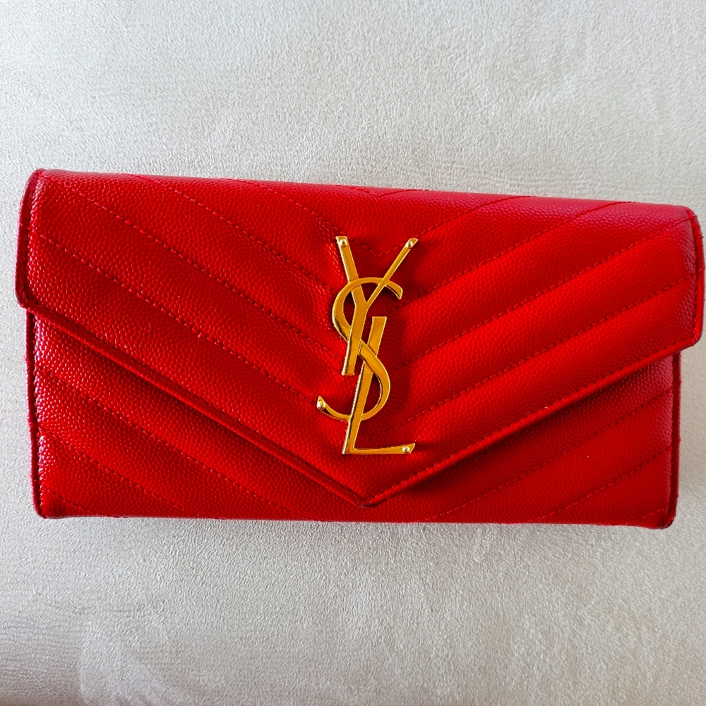 *Authentic* Ysl Flap Wallet In Red - image 1